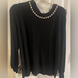 Liz Claiborne Black Sweater XL Pearl Diamond detail holiday new year JCpenney